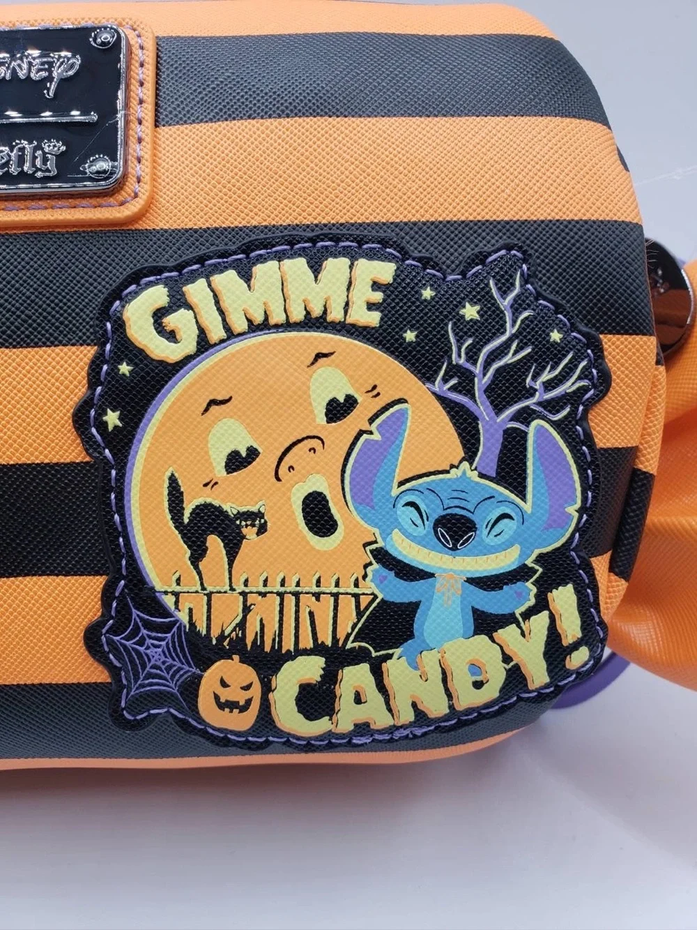 Kids Halloween Stitch Striped Crossbody Bag - Orange & Black